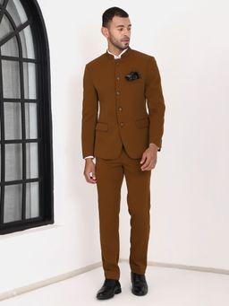 MANQ - Brown Solid Polyester Satin Slim Fit Blazer