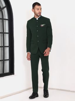 MANQ - Green Solid Polyester Satin Slim Fit Blazer