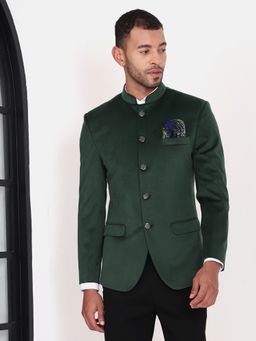 MANQ - Green Solid Velvet Slim Fit Blazer