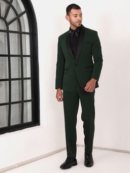 MANQ - Green Solid Polyester Satin Slim Fit Blazer