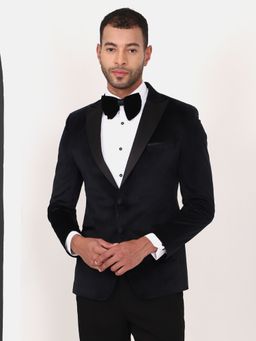 MANQ - Black Solid Velvet Slim Fit Blazer
