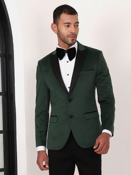 MANQ - Green Solid Velvet Slim Fit Blazer