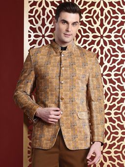 MANQ - Gold Printed Velvet Slim Fit Blazer