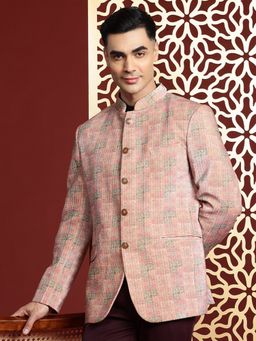 MANQ - Pink Printed Velvet Slim Fit Blazer
