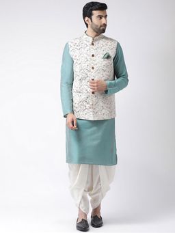 KISAH - Men Multi Coloured Printed Cotton Blend Kurta Jacket Dhoti Set With Kantha Print