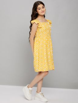 Stylo Bug - Girls Knee Length Dress - Yellow