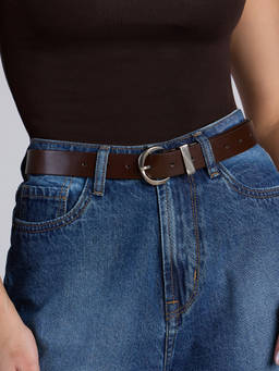 Twenty Dresses by Nykaa Fashion - Brown Glossy Chunky Textured Buckle Jeans Belt For Women