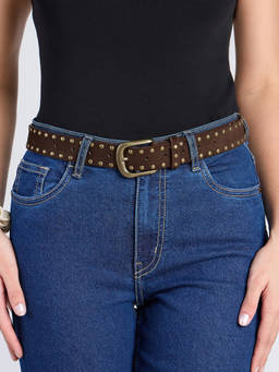 Twenty Dresses by Nykaa Fashion - Brown Studded Jeans Square Buckle Belt For Women