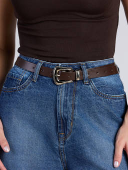 Twenty Dresses by Nykaa Fashion - Dark Brown Vinatge Buckle Slim Belt For Women