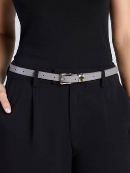 Twenty Dresses by Nykaa Fashion - Grey Solid Slim Square Buckle Women's Belt With Metal Detail