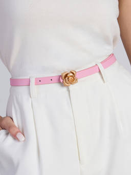 Twenty Dresses by Nykaa Fashion - Pink Floral Metal Buckle Thin Belt For Women