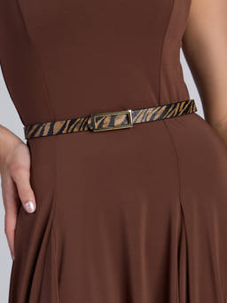 Twenty Dresses by Nykaa Fashion - Brown Animal Printed Rectangular Buckle Slim Belt For Women