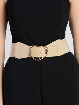 Twenty Dresses by Nykaa Fashion - Beige Abstract Plain Buckle Wide Elasticated Waist Belt