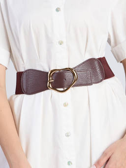 Twenty Dresses by Nykaa Fashion - Dark Brown Plain Abstract Buckle Wide Elasticated Waist Belt