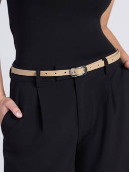Twenty Dresses by Nykaa Fashion - Taupe Sleek Oval Buckle Thin Belt For Women