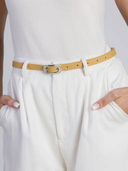 Twenty Dresses by Nykaa Fashion - Mustard Sleek Oval Buckle Thin Belt For Women