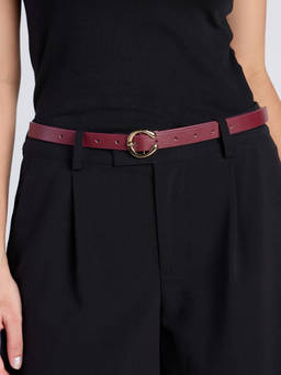 Twenty Dresses by Nykaa Fashion - Burgundy Sculpted Buckle Slim Belt For Women