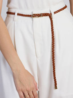 Twenty Dresses by Nykaa Fashion - Tan Braided Thin Rectangular Buckle Belt For Women