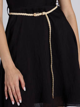 Twenty Dresses by Nykaa Fashion - Off White Braided Thin Rectangular Buckle Belt For Women