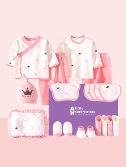 Little Surprise Box - Unisex Pink Crown Newborn Baby Gift Hamper Box (Set of 17) (0-6 Months)