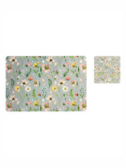 OBSESSIONS - Set of 6 printed Placemats & Coasters Green and Grey