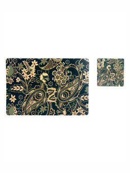 OBSESSIONS - Set of 6 printed Placemats & Coasters Blue and Beige