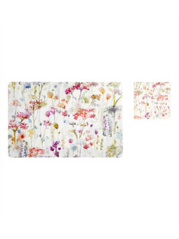 OBSESSIONS - Set of 6 printed Placemats & Coasters Cream and Green