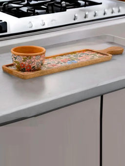 At Home by Nilkamal - Wooden Serving Platter with Bowl (Multicolor)