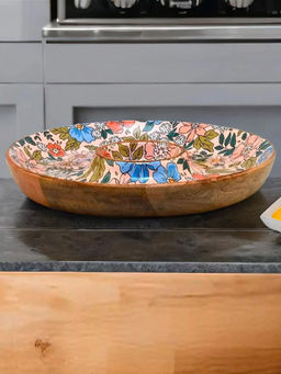 At Home by Nilkamal - Wooden Chip and Dip Serving Platter 29.5 cm (Multicolor)