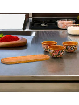At Home by Nilkamal - Wooden Serving Platter with 3 Bowls (Multicolor)