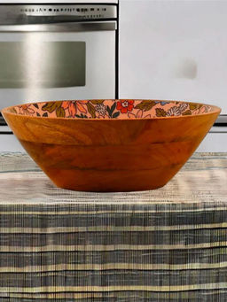 At Home by Nilkamal - Wooden Large Serving Bowl 1700 ml (Multicolor)