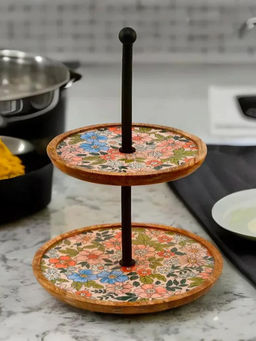 At Home by Nilkamal - 2 Tier Wooden Round Cake Stand (Multicolor)