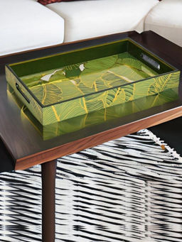 At Home by Nilkamal - Printed MDF Serving Trays Set of 2 (Green)