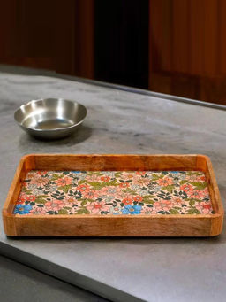 At Home by Nilkamal - Rectangular Wooden Serving Tray 40 x 26 cm (Multicolor)
