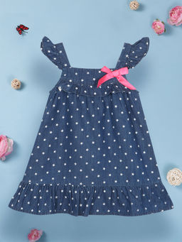 Nautinati - Girls Printed Gathered Square Neck A-Line Dress