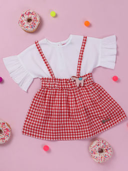 Nautinati - Girls Bell Sleeves Top with Checked Skirt (Set of 2)