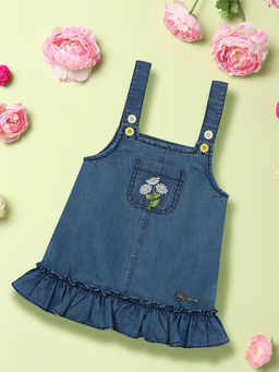 Nautinati - Girls Floral Embroidered Denim Dress