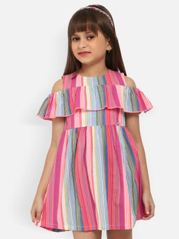 Nautinati - Girls Striped Cold-Shoulder Ruffled Crepe A-Line Dress