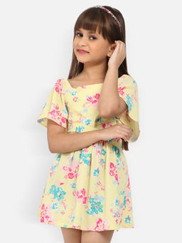 Nautinati - Girls Floral Print Crepe Fit Flare Dress