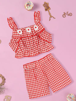 Nautinati - Girls Checked Shoulder Straps Top with Shorts (Set of 2)