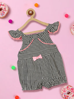 Nautinati - Girls Checked Flutter Sleeves Bow Detail Pure Cotton Playsuit