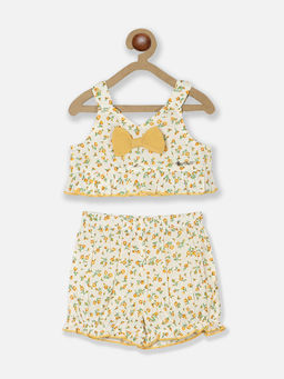Nautinati - Girls Floral Printed Pure Cotton Top with Shorts (Set of 2)