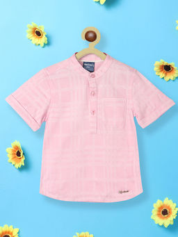 Nautinati - Boys Standard Checked Band Collar Pure Cotton Casual Shirt