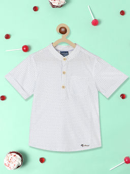 Nautinati - Boys Standard Polka Dots Printed Band Collar Pure Cotton Casual Shirt