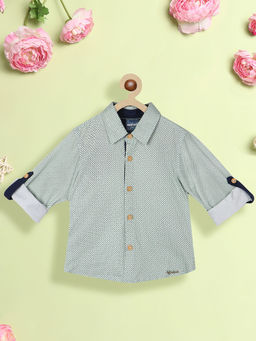 Nautinati - Boys Standard Geometric Printed Roll Up Sleeves Pure Cotton Casual Shirt