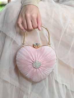 Odette - Ruched Pink Heart Clutch Bag