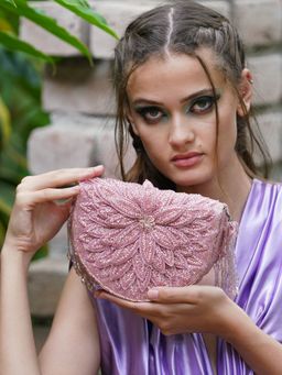 Odette - Floral Embroidered Pink Clutch Bag