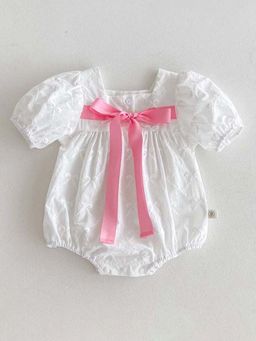 Hopscotch - Bow Embroidered Pure Cotton Onesie