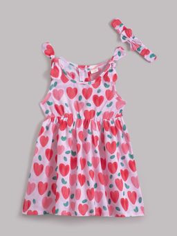Hopscotch - Heart Print Cotton Casual Dress with Hairband