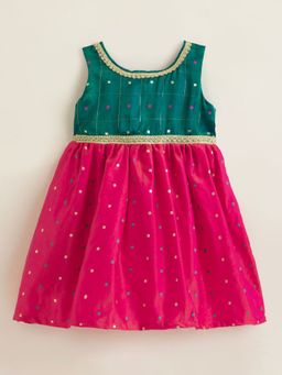 Hopscotch - Ethnic Wear Golden Embroidered Lace Party Dress